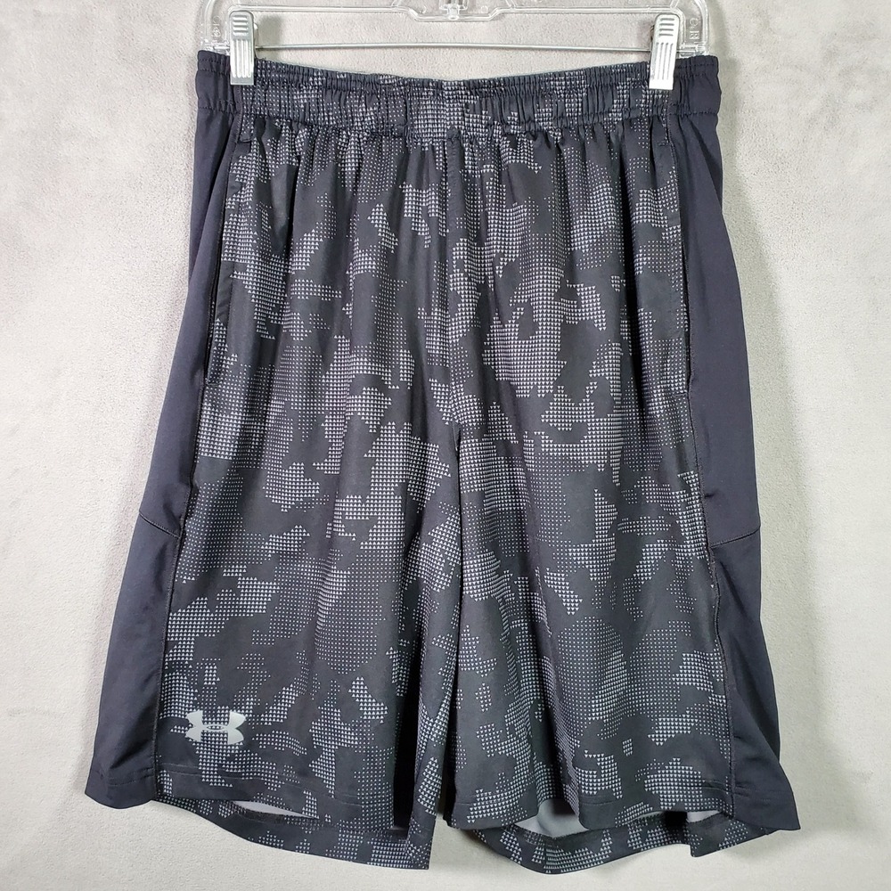 Under Armour Athletic Shorts Mens Medium Black Grey Digital Camo HeatGear Active